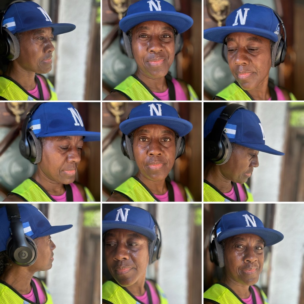Headshot of woman wearing headphones