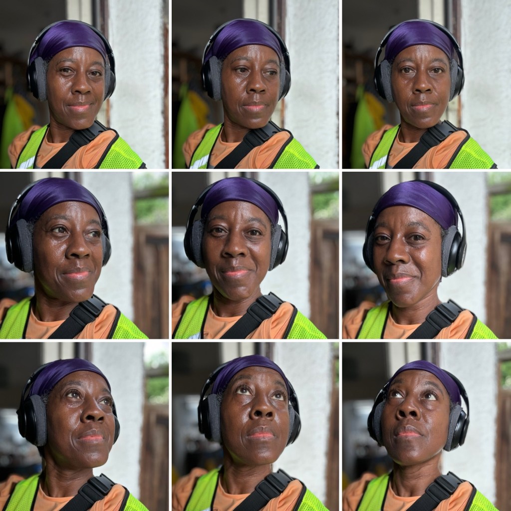 Headshot of woman wearing headphones