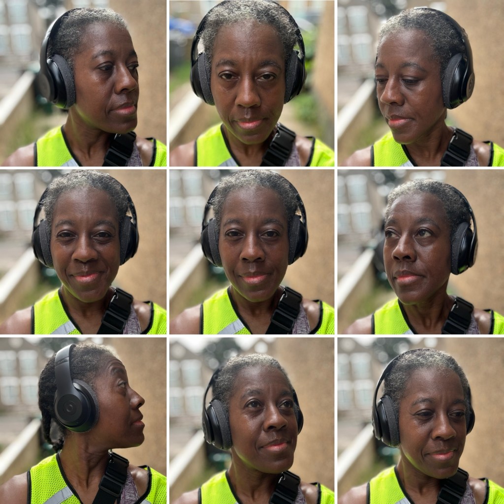 Headshot of woman wearing headphones