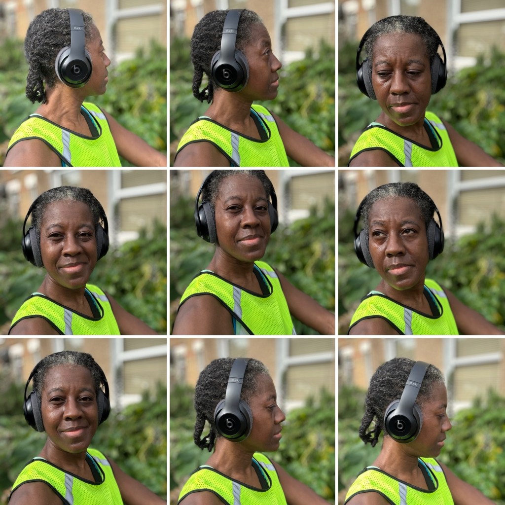 Headshot of woman wearing headphones