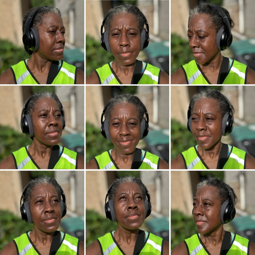 Headshot of woman wearing headphones
