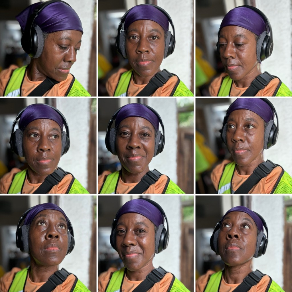 Headshot of woman wearing headphones