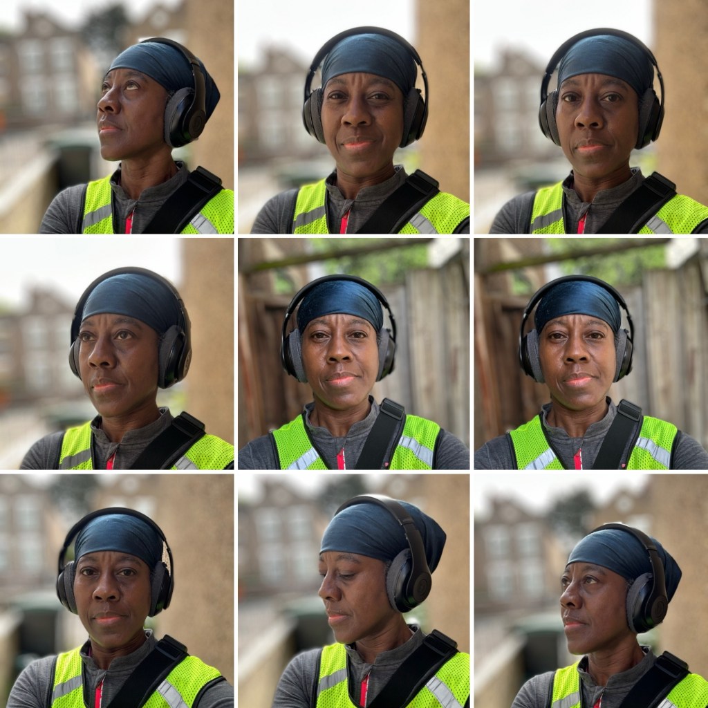 Headshot of woman wearing headphones